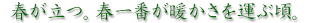 春が立つ。春一番が暖かさを運ぶ頃。 春が立つ。春一番が暖かさを運ぶ頃。